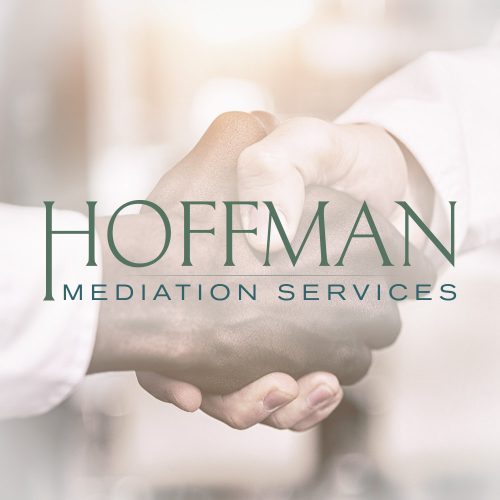 Close-Up of Hand Shake with Hoffman Mediation Logo Overlayed